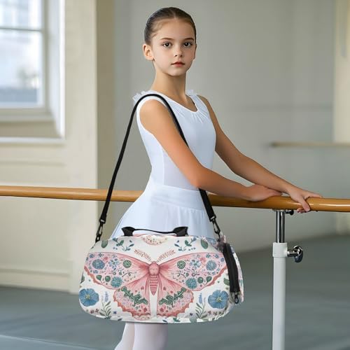 Duffle Bag for Boys or Girls with Shoes Compartment, Butterfly Mushroom Flower Sports Travel Bag Overnight3