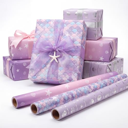 woric Mermaid Wrapping Paper- Mini Roll - Birthday Wrapping Paper Girls
