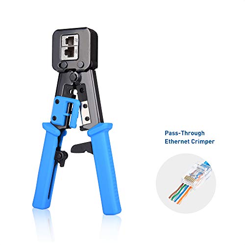 Cable Matters Modular Rj45 Crimp Tool For Pass-Through Connectors (Pass-Through Ethernet Crimper) With Built-In Wire Cutter And Stripper - 10-Pack Pass-Through Cat6 Rj45 Connectors Included #TOP1