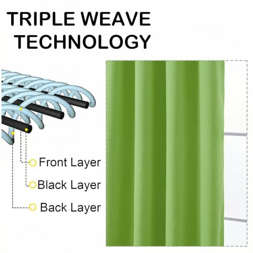 Image of Lime Blackout Curtains for Bedroom 63 Inch Length 2 Panels, Protect Privacy Thermal Insulated Solid Curtains for Living Room, Rod Pocket Window Treatment Blackout Drapes, 2x40Wx63L