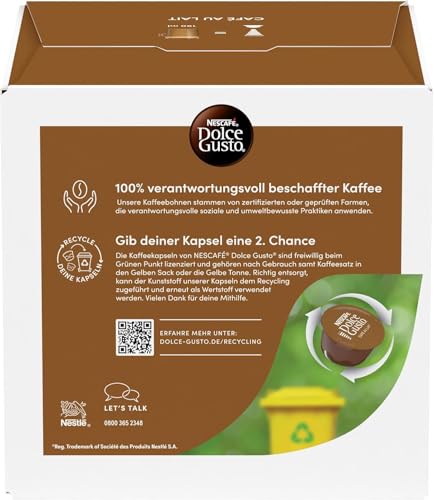 Image of Nescafe Dolce Gusto Cafe Au Lait Coffee Capsules, Balanced & Round, Each 10g X 12 Pods, New Recipe (Product Of UK) From DECADENT