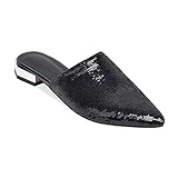 MIOKE Women's Pointed Toe Embellished Mules Flat Slip On Backless Loafer Comfy Low Heel Dress Slipper Shoes Black