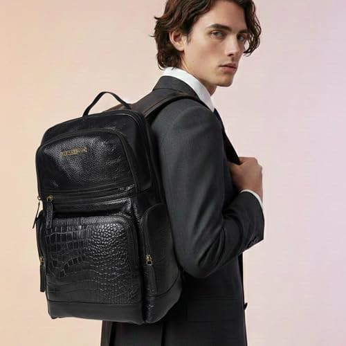 Image of Red Harbour Genuine Leather Laptop Backpack for Men & Women | Office Business Travel Backpack with Spacious Compartments, Side Pockets & Metal Zipper