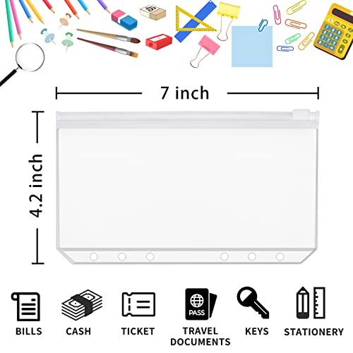 Qixin 60 Pcs A6 Binder Pockets 6 Holes Zipper Folders Clear Pvc Card Loose Leaf Bags Cash Envelopes For Budgeting Binder Waterproof Document Filing Bags For 6 Ring Notebook Planner Inserts #TOP2