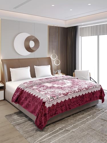 Image of Monte Carlo Regal Gold Double Bed Winter Blanket Single Ply 510 GSM | 2.5 KG (210 x 205 CM) Maroon White 04