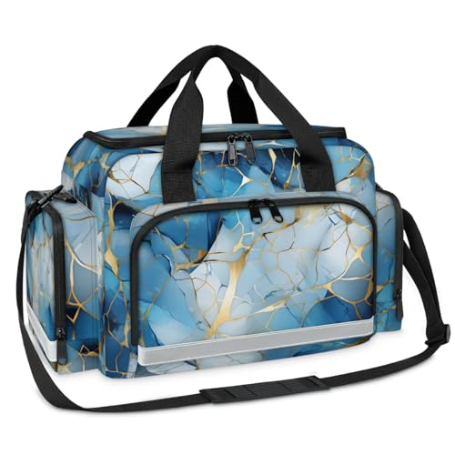 GzLeyigou First Aid Bags Empty, Gold Cyan Marble Emergency Bag First Aid Kit Multiple Compartment Kit Carrier On Call Trauma Bag For Paramedics Emergency Medical Supplies Kit