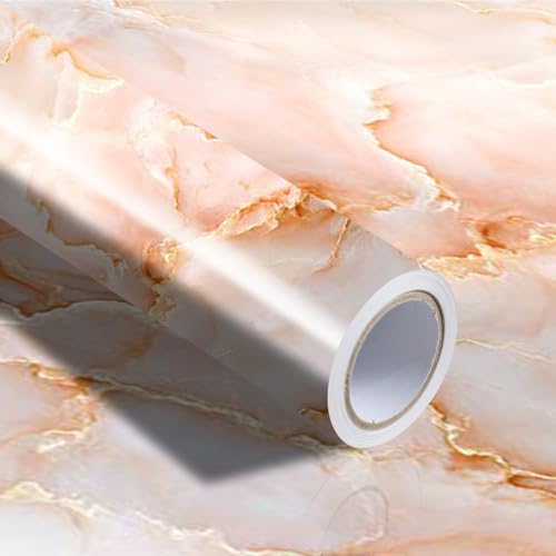 Image of Nuxovilar Peach Gold Marble Vein Wallpaper Peel and Stick 16x39in | Adhesive Foil Modern Decal Marble Wrap Surface Guard Accent Wall Living Bedroom Bathroom Furniture (Marble Vein)