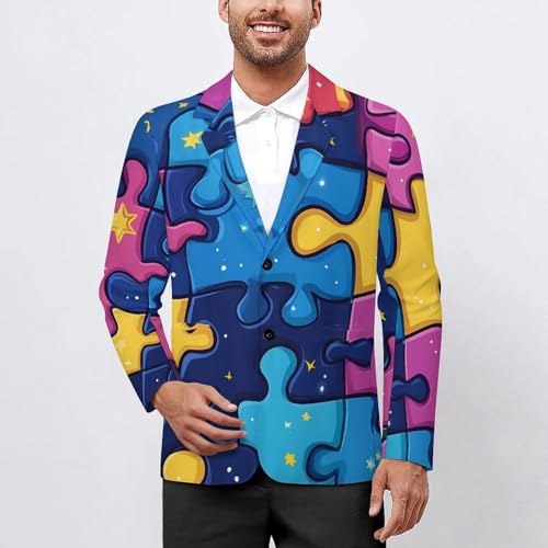 Puzzles Men's Blazer Printed Button Suit Jacket Slim Sport Coat Blazers2