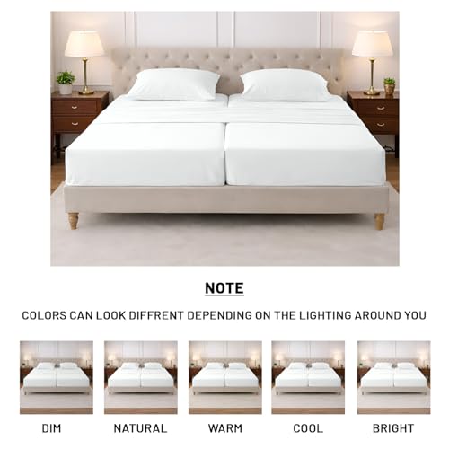 Image of SGI Split King Sheet Set for Adjustable Bed Egyptian Premium Cotton 600 Thread Count Sheets for Sleep Number Bed 15 inch Deep Pocket 5 Pc Set with 2 Twin XL Fitted Sheets Soft Breathable - White