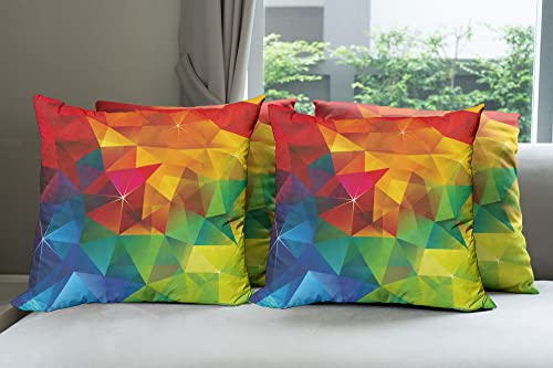 Lunarable Geometrical Throw Pillow Cushion Case Pack Of 4, Modern Rainbow Ombre Colored Design With Shap Edgest Triangles Image Print, Modern Accent Double-Sided Digital Printing, 16", Vermilion Green #TOP18