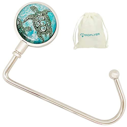 Geldbörsen-Haken-Aufhänger für Tisch, Bar, lange Handtaschen-Aufhänger, Taschen-Aufhänger mit Samtbeutel (schwarze Schildkröte) Cover