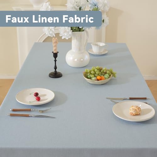 Image of Laolitou Table Cloth Rectangle Linen Waterproof Textured Light Blue Tablecloth, Washable Wrinkle Free Spill Proof Fabric Tablecloths for Dining Table Farmhouse Kitchen Holiday, 60x104 Inch