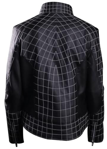 Men's Black and White Spider Logo Leather Jacket – Superhero Inspired Biker Style – Faux Leather Outerwear3