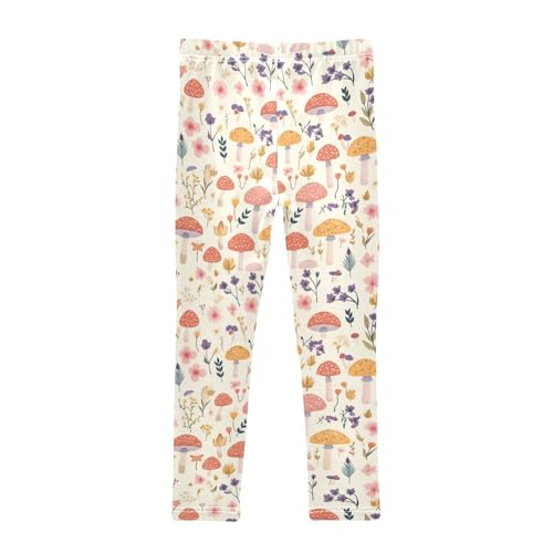 Seamless Mushroom Flowers Kids Girl's Cotton Pants Soft High Waisted Pants Gym2