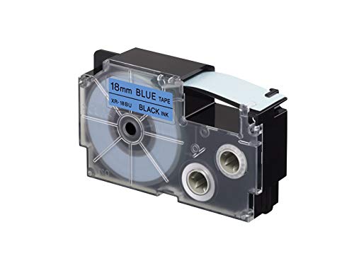 Image of Casio XR-18BU1-W-DJ Label Printer Tape (Black and Blue)