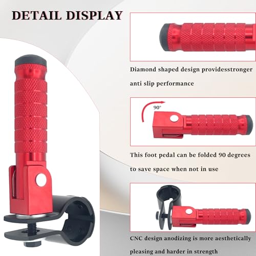 Image of M8 Motorcycle CNC Aluminum 90 Degree Folding Rearsets Folded Motorbike Footrest Bicycle Footpegs Foot Pegs Pedal Universal (Red)
