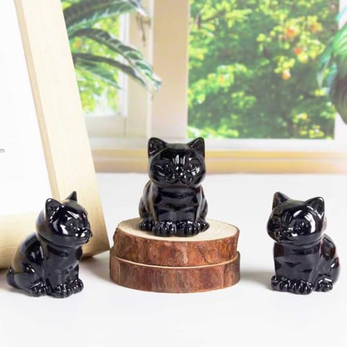 Estatua de Cristal Gato Obsidiana Negra 1.6 pulg. miniatura 4