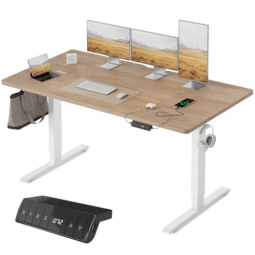 FEZIBO Höhenverstellbarer Schreibtisch mit USB-A und USB-C-Ladeanschlüssen, 160 x 80 cm...