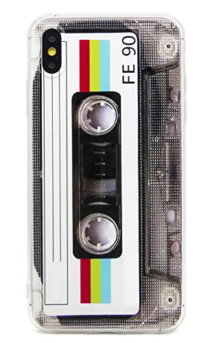 FAteam Matte Finish Heavy Duty Soft Back Cover with TPU Soft Bumper Cassette Tape Compatible with iPhone Xs Max