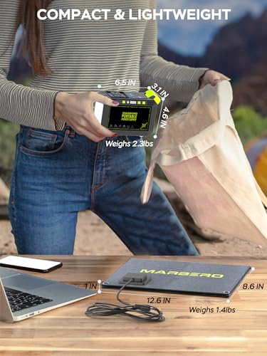 MARBERO 88.8Wh Solar Powered Generator with 21W Solar Panel, 120W Peak Portable Solar Generator, Lithium Battery with 110V AC/DC Outlet, 24000mAh Solar Power Bank, 18W USB-C PD Output for Camping - Image 6