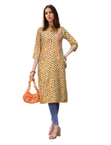 Image of V4M Womens Multicolor Polyester Ethnic Printed Straight Kurti | Kurta for Women