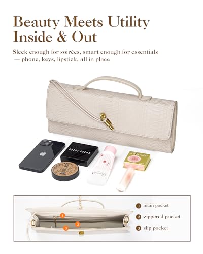 Image of Elegant Evening Clutch Purse for Women - Structured Crocodile PU Leather Handbag for Wedding & Formal Party