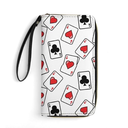 Women's Wallet Phone Purse, Multi-layer Pockets, Zipper Closure, Compact Design, Plaid Poker Pile Of Playing Cards Ace