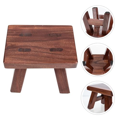 Taburete de madera noble maciza resistente MERRYHAPY acabado café artesanal de hogar 8
