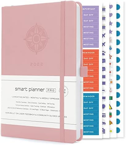 Smart Daily Planner Pro  Dated Full Year Diary 2022  A5 Size  Achieve Goals & Increase Productivity with Weekly Monthly, Work Sections, Organizer Planner, 3 Satin Bookmarks & Pen Holder