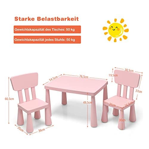 COSTWAY Zestaw mebli do siedzenia dla dzieci, PP, kolor różowy, stoliki: 76,5 x 54,5 x 49,5 cm (dł. x szer. x wys.)