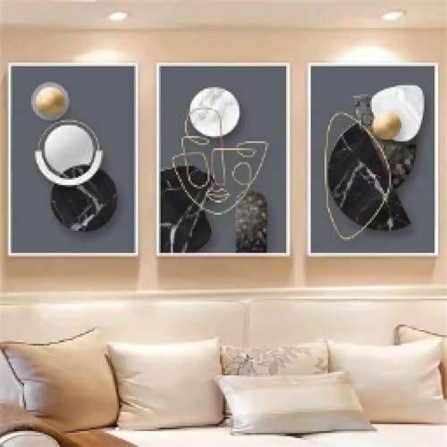 Toiles géométriques haut de gamme, 3 affiches abstraites d'inspiration nordique avec cadre