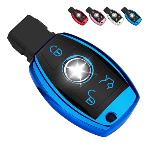 Image of QBUC for Mercedes Benz Key Fob Cover(Blue) | Key Fob Case for Mercedes Benz C E M S CLS CLK GLK GLC G Class, TPU Full Protection Key Fob Smart Key Fob Case