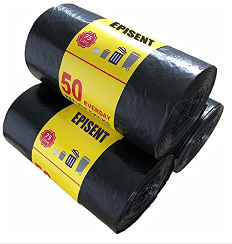75L Heavy Duty Bin Bags – Extra Strong Trash Bags – Tear-Resistant, Earth-Friendly Bin Liners – Leak-Proof Refuse Sacks for Home, Kitchen, Garden, Office, Commercial & Outdoor Use – Pack of 3