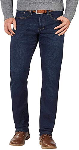 IZOD Mens Comfort Stretch Jean (Sits Below Waist, Straight Leg, and Slim Fit) (36x32, Dark Blue)