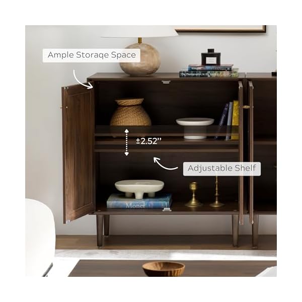 Boho buffet cabinet with storage 2 doors natural rattan accent cabinet farmhouse storage cabinet with adjustable shelves for entryway kitchen living roomwalnut  urban country home decor