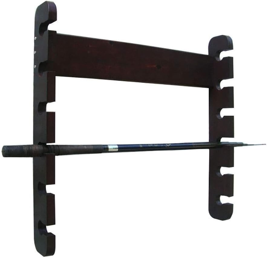 Wall-Mounted Wooden Billiard Rack 6-Hole Pool Cue Holder Snooker Stick Stand Walnut Color Space-Saving