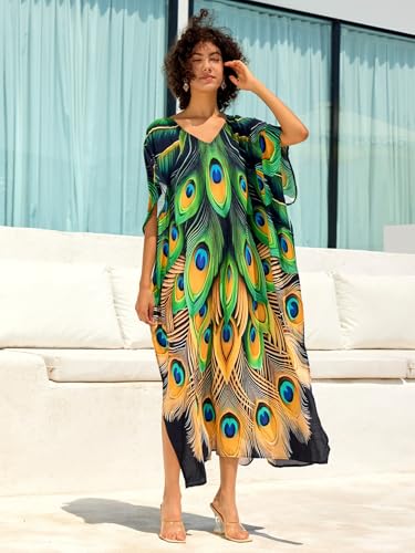 Image of NFVNKJ Women's Plus Size Beach Lounge Kaftan Maxi Dress Swimsuit Coverup for Women
