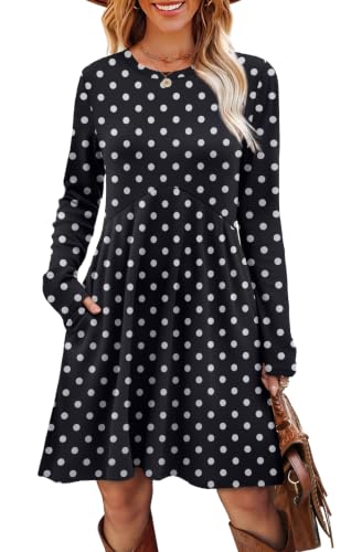 Image of OFEEFAN Long Sleeve Dress for Women Crew Neck Empire Waist Tunic Dress with Pockets