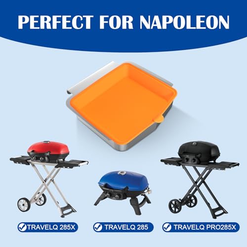 Image of 62006 Drip Pan for Napoleon TravelQ 285 Series TravelQ PRO285-BK Q285X-RD-1-A PRO285X-BK TQ285-BL-1 TQ240-BL Grill Parts Silicone Cup Liners / Stainless Steel Grease Catcher for Napoleon 2 Burner Grill