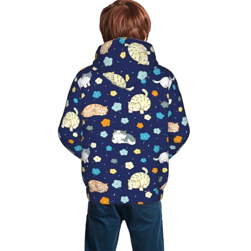 Cartoon Cat and Flower Kid Hoodies Boys Sweatshirts Girls Pullover with Pocket4