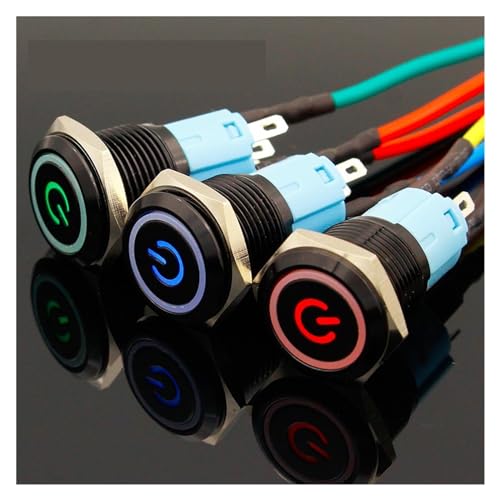 Interrupteur métallique bouton autobloquant LED rouge 220V étanche 16mm