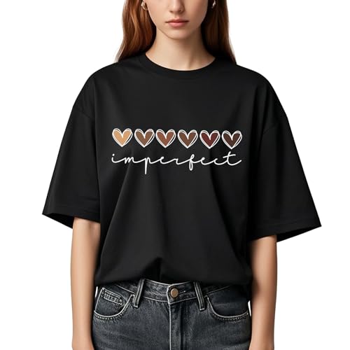 La Mejor Lista de Camisetas y camisas deportivas para Mujer del mes. 49 RWDKDTX Playera Negra Oversize, Camisa Deportiva Mujer(M,Heart Negro)