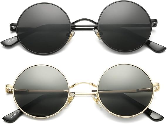 Classic Circle Glasses Retro Round Polarized Sunglasses Hippie Style Small Rounded Sun Shades Polarized Sunglasses Men Women,Retro Metal Hippie Shades with 100% UV Protection