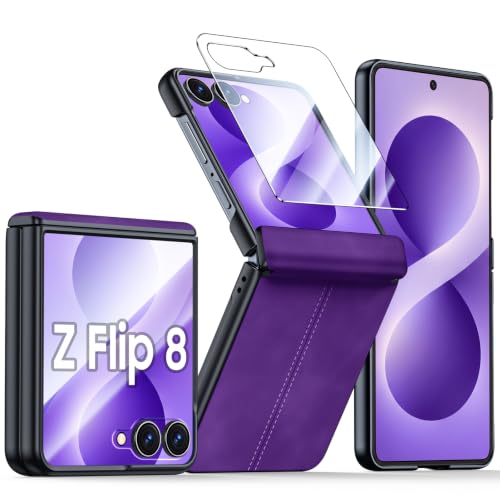 Image of for Galaxy Z Flip 8 Case with Hinge Protection & Screen Protector | Ultra-Thin PU Leather Matte PC Shockproof Cover, Slim Protective Phone Case for Galaxy Z Flip 8-Purple