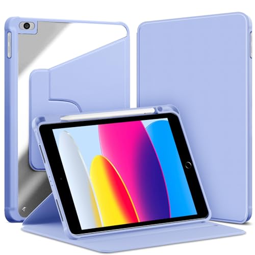 VAGHVEO Custodia Rotante per iPad 9,7 Pollici (6/5a Generazione, 2018/2017)/ iPad Air 2/ Air 1 con Portapenne, Modello Custodie a Libro Shell con Rotazione a 360 Gradi Chiaro Retro Cover, Grigio Viola
