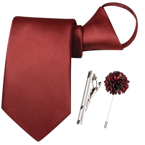 Image of Hi-Tie Pretied Boys Ties Solid Color Kids Adjustable Necktie Lapel Pin Clip Set Age 8-12 Wedding School Graduation