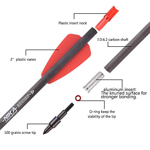 Ty Archery 7.5" Inch R9 Crossbow Bolts Carbon Arrows 2" Red Vanes With 100Grain Broadhead For Hunting Shooting Targeting #TOP2