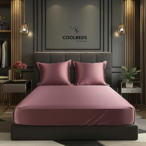 Image of COOLBEDS Satin Elastic Fitted Sheet & 2 Pillow Covers (Double, Rose Gold)