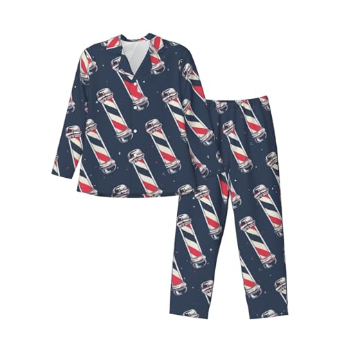 Mens Long Sleeves Pajama Set Vintage-Barber-Pole Cozy Two-Piece Loungewear For Nighttime Comfort,Casual Wear