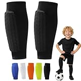 Parastinchi Calcio Bambino, fascia compressiva per polpaccio con imbottitura a nido d'ape per Ragazzi e Ragazze, Traspiranti e Antishock Ideali per Calcio, Basket, Ciclismo, alpinismo (Nero, XS)